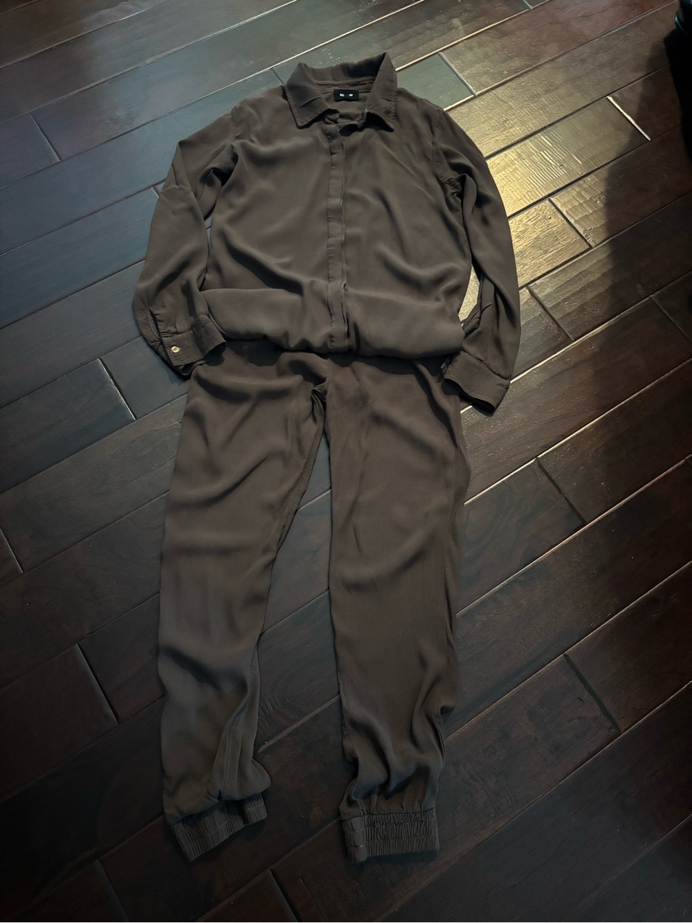 Monrow Crepe Long Sleeve Jumpsuit in Brown